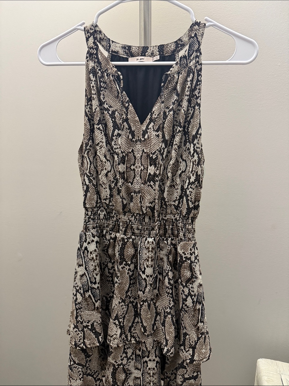 miami Snake-Print High Low Dress in Neutral Brown and Black